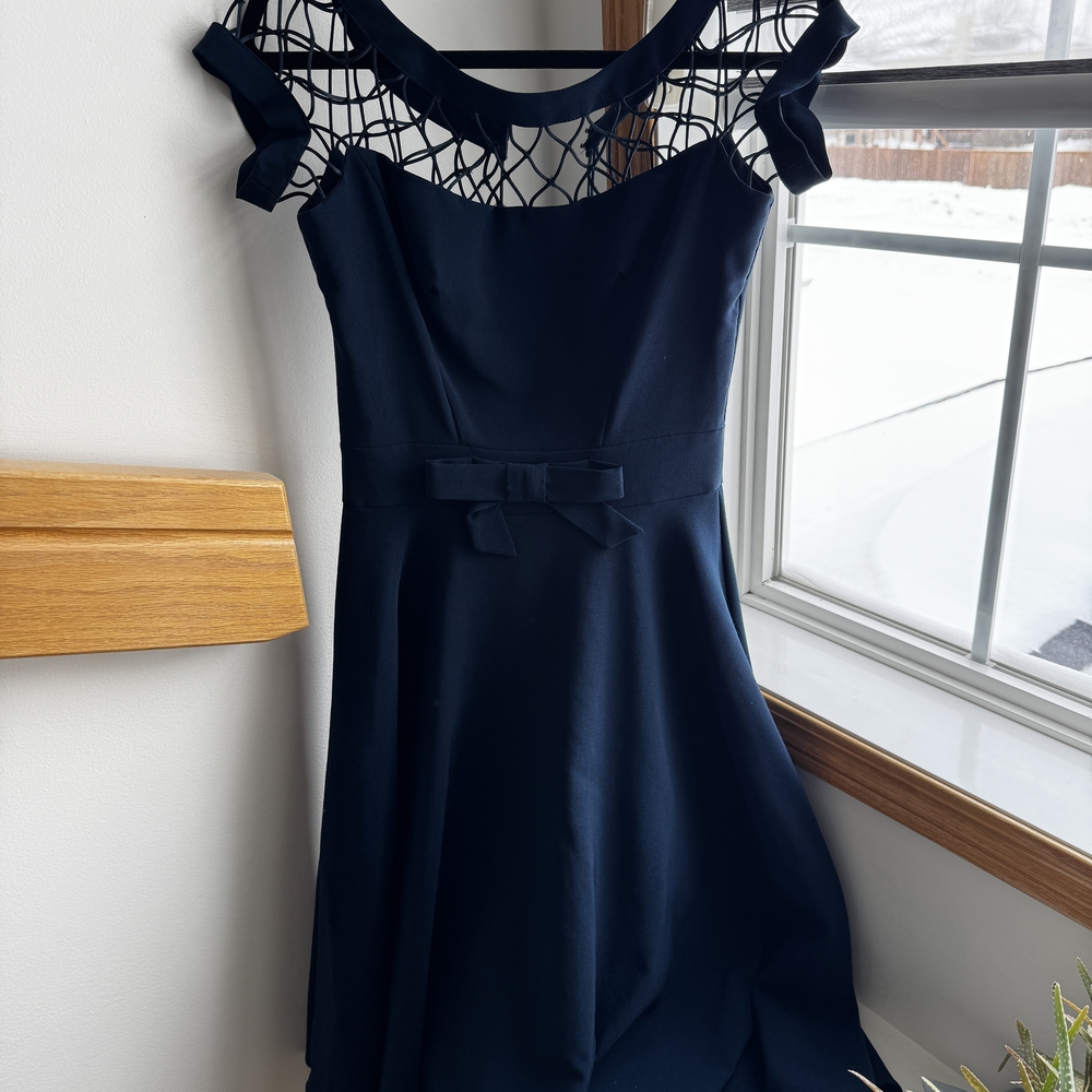 Tatyana Navy Dress with Mesh Detail